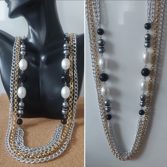 N1252 Long Layered Beaded Accent Chain Statement Necklaces - Picture 6 of 8